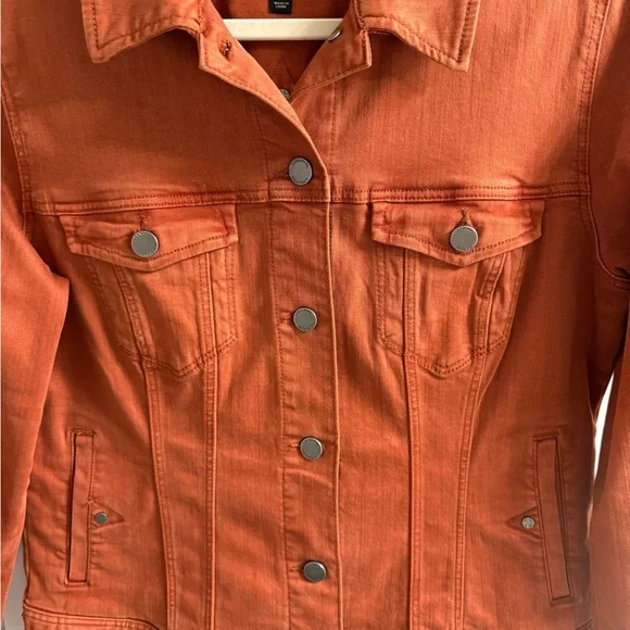 LIVERPOOL CLASSIC BUTTON DOWN JEAN JACKET WITH POCKETS ORANGE RUST SIZE: M - Picture 10 of 16